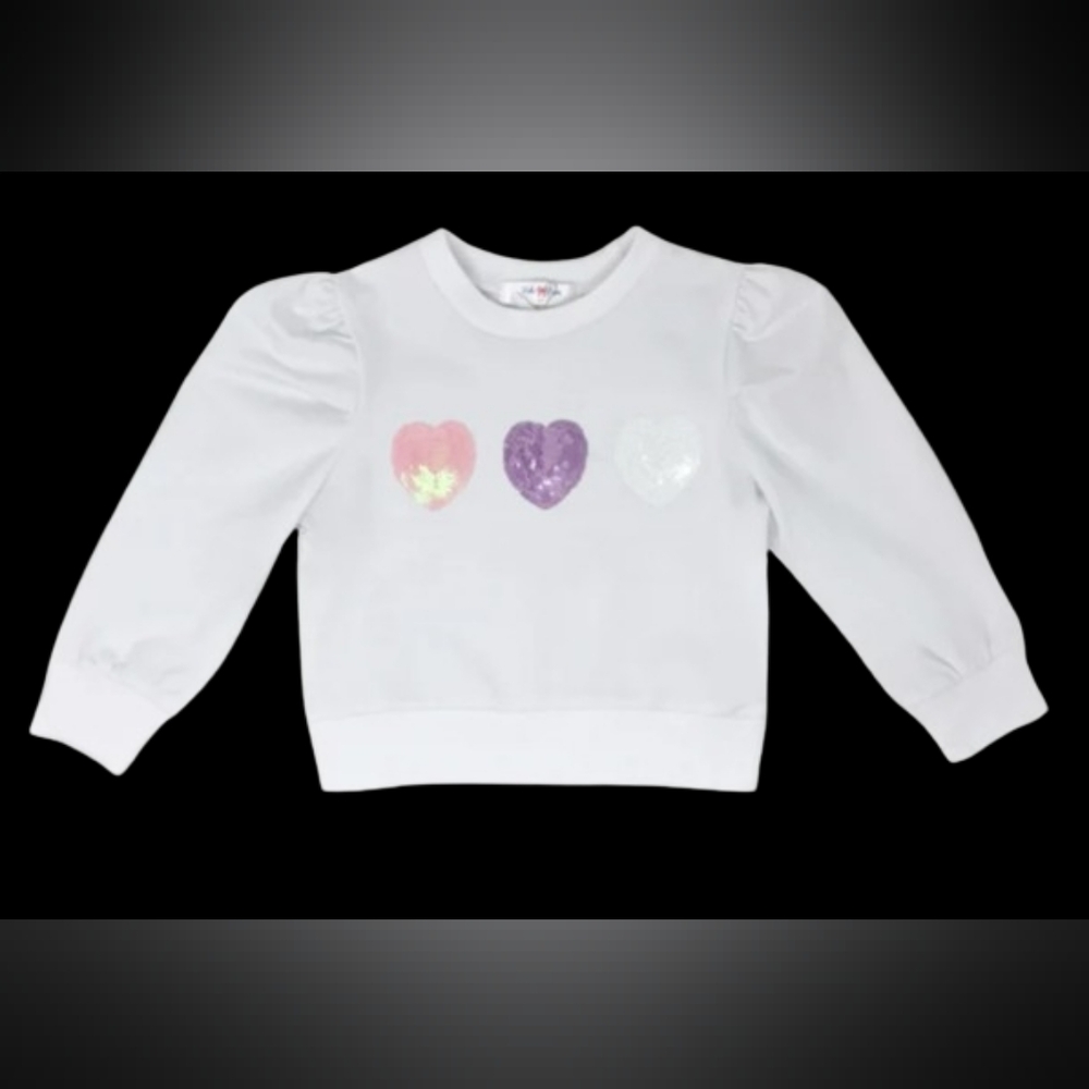 LuLu BeBe Lily Pastel Sequin Heart Puff Long Sleeve Top, Girls size 10, EUC